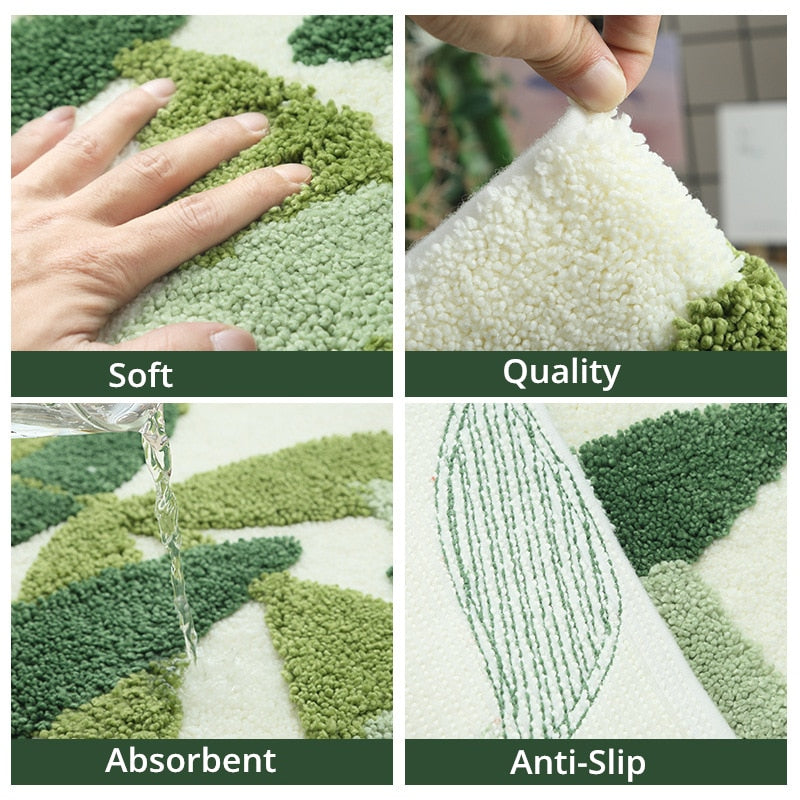 3D Plant Design Flocking Bathroom Mat 1pcs Absorbent Floor Carpet Doormat Bath Mats Home Hallway Mat Toilet Rug Kitchen Carpets