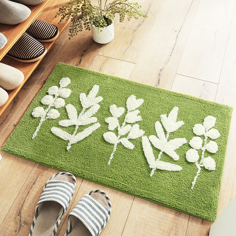 3D Plant Design Flocking Bathroom Mat 1pcs Absorbent Floor Carpet Doormat Bath Mats Home Hallway Mat Toilet Rug Kitchen Carpets