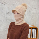 2021 Warm Neck Knit Hat Fur Pompoms Hat Mask Winter Hat For Girl Wool Knitted Hat Female Balaclava Caps Gorras Bonnet