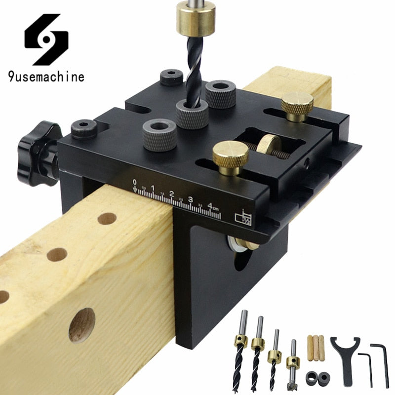 3 in 1 Woodworking Doweling Jig Kit With Positioning Clip Adjustable Drilling Guide Puncher Locator Carpentry Tools