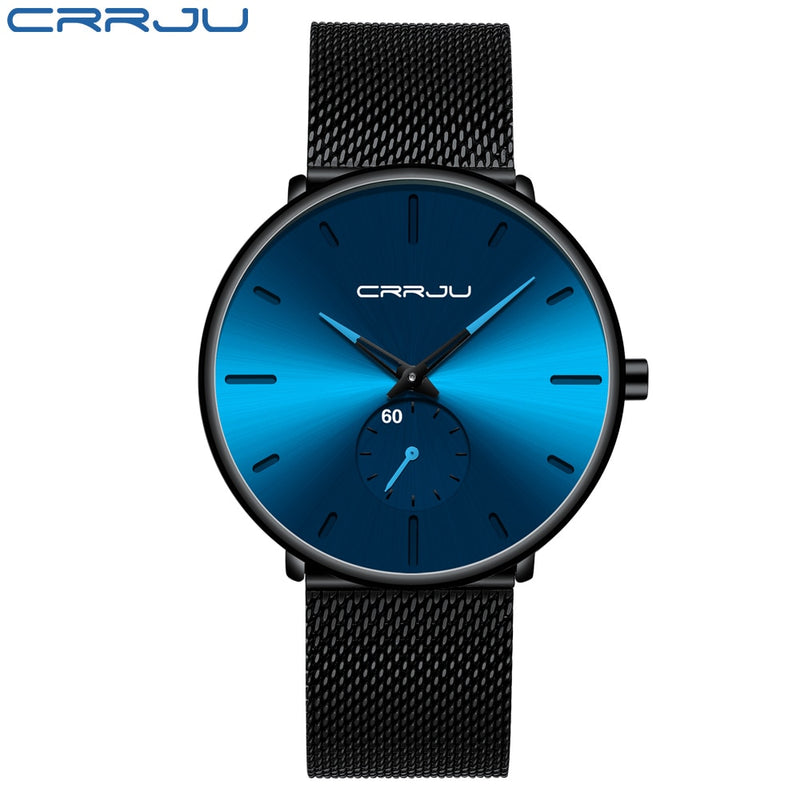 CRRJU Fashion Blue Men Watch Top Luxury Brand Minimalist Ultra-thin Quartz Watch Casual Waterproof Clock Relogio Masculino