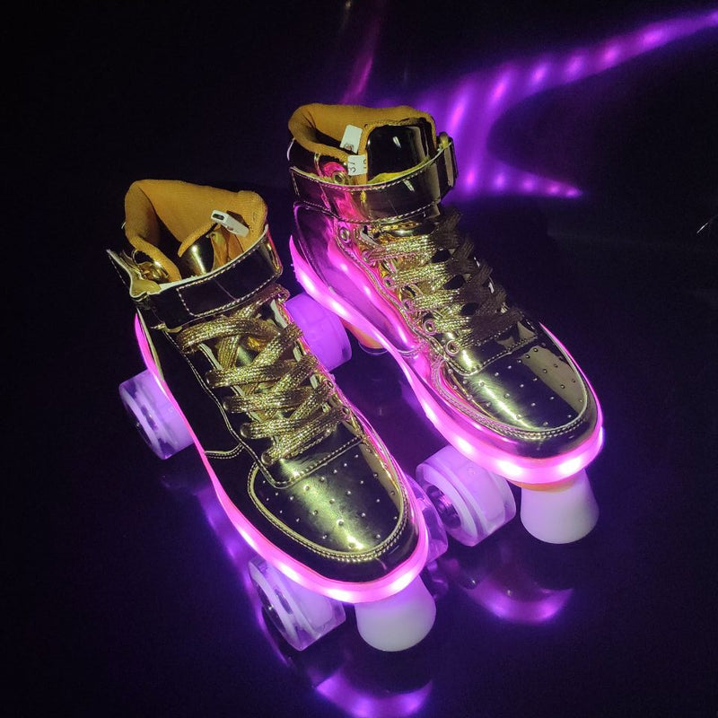 Nuevo estilo Led recargable 7 colorido luminoso doble fila 4 ruedas patines de ruedas al aire libre hombres mujeres zapatos
