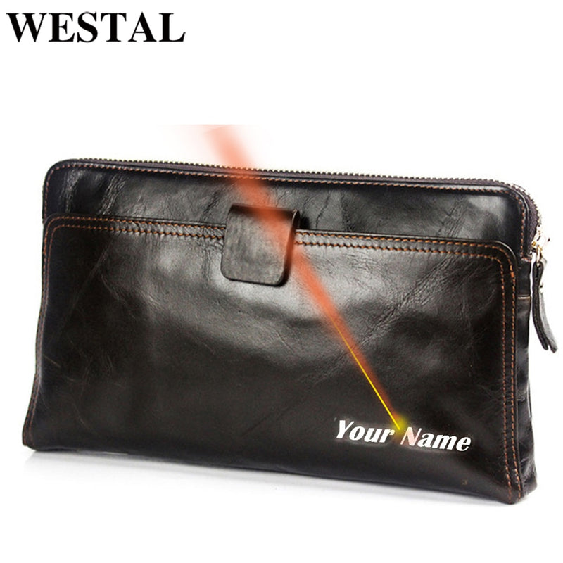 Cartera WESTAL para hombre, bolso de mano de cuero genuino, cartera para hombre, cartera de cuero para tarjetas de crédito, carteras para teléfono, monederos para pasaporte