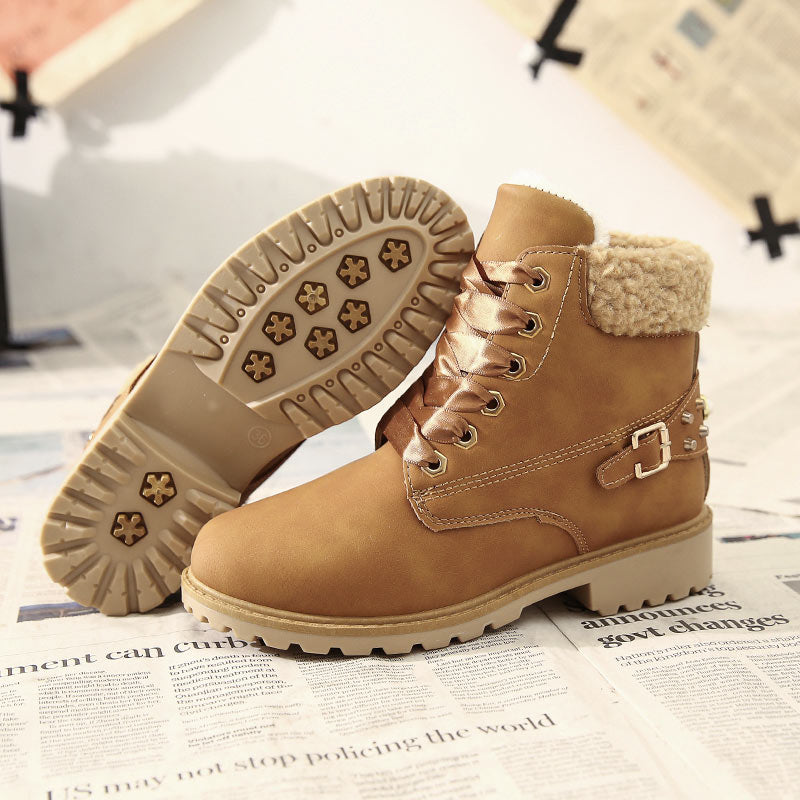 Winter shoes women boots 2022 fashion warm plush ankle boots women shoes round toe lace-up female snow boots brand shoes woman