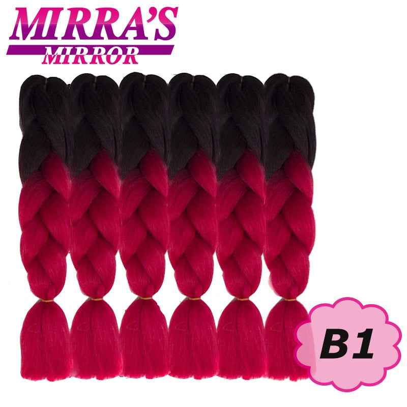 24 Zoll Jumbo Braids Synthetisches Haar für Box Braid Ombre Braiding Hair Extensions Three Tone Schwarz Braun Blau Pink Mirra's Mirror