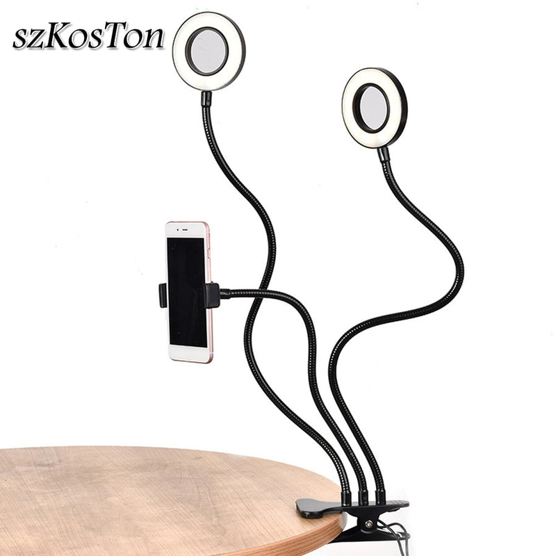LED Selfie Ring Light with Flexible Long Arm Mobile Phone Holder Makeup Desktop Clip Usb Ring Lamp For Youtube Live Makeup Video