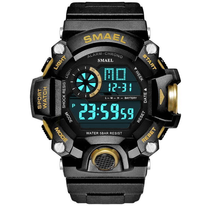 Reloj para hombre 50m resistente al agua SMAEL reloj de lujo para hombre relojes luminosos LED reloj de camuflaje banda 1385C relojes de pulsera digitales militares