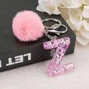 1PC Keyring Pink Color English Letter Keychain with Puffer Ball  26 English word Glitter Resin A TO Q Handbag Charms for Woman