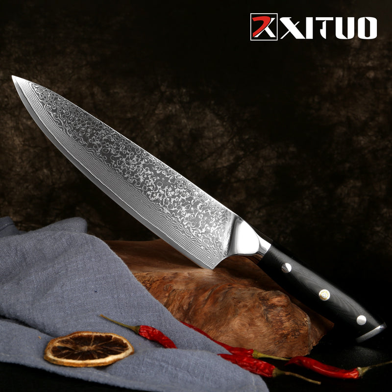 Quality Japan VG10 Damascus steel kitchen knife G10 handle + plum blossom best gift chef knife sharp Cleaver Santoku cook tool