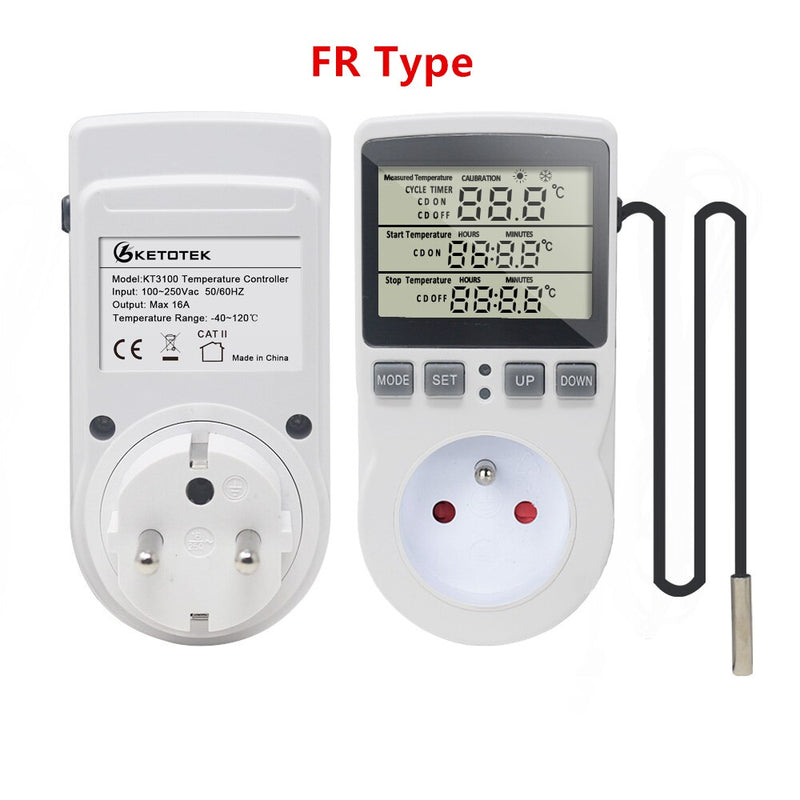 KT3100 KT3200 Thermostat Digitaler Temperaturregler Steckdose Zeitschaltuhr Sensor Heizung Kühlung 16A 220V für Heizmatte