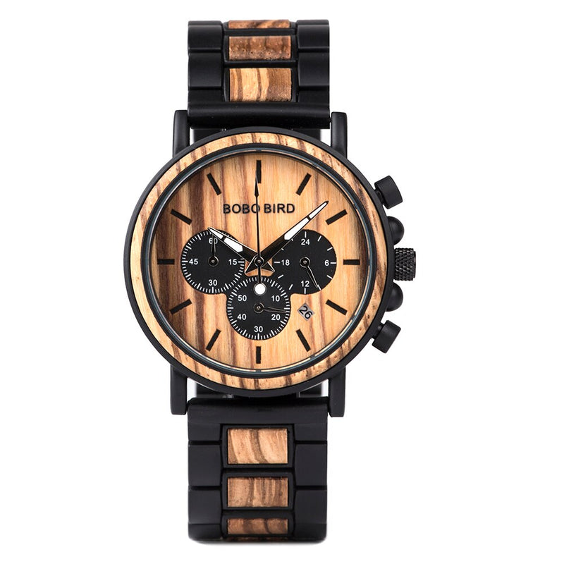 BOBO BIRD Luxury Stainless Steel Wood Watch Men Stylish Timepieces Chronograph Waterproof Watches Valentine&