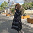 Huge Real Raccoon Fur 2021 Winter Long Down Jacket Women White Duck Down Coats Loose Hooded Parka Thick Warm Windproof Overcoat