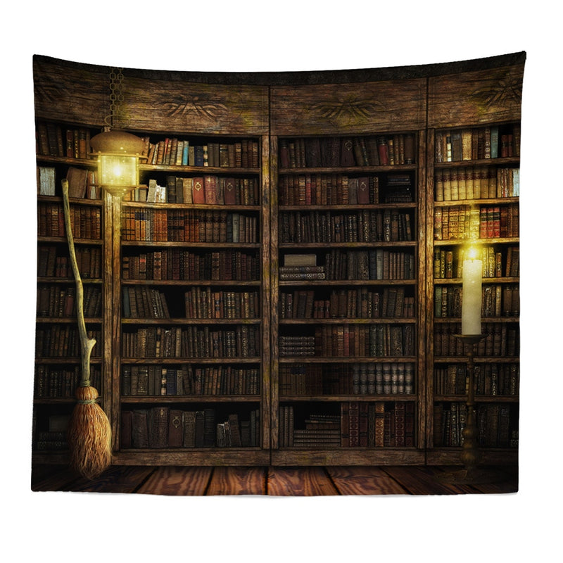 Magic Retro Bookshelf Tapestry Art Wall Hanging Tapestries Bedspread Throw Home Decor