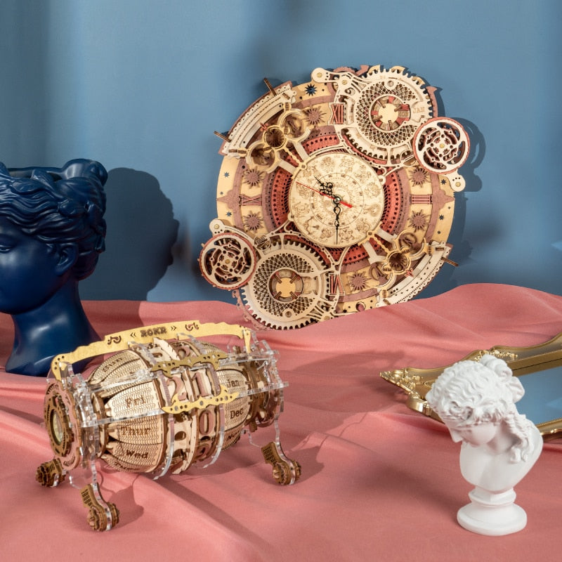 Robotime Zodiac Wanduhr TIME ART 3D Holzpuzzle Modell Baustein Kits DIY Geschenk für Kinder Kind Erwachsene Wohnkultur Uhr