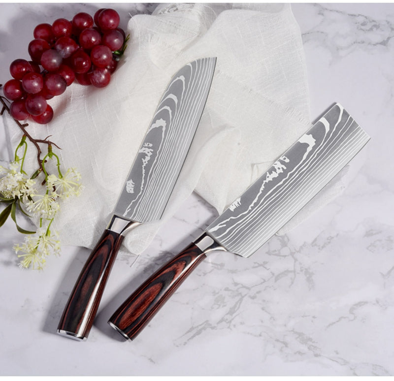 3/4/5/6/8/9 unids/set de acero inoxidable Damasco patrón Chef cuchillos juego de cuchillos de cocina carnicero cuchillo para deshuesar cuchillos vegetales