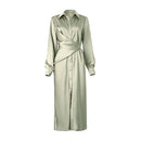 AEL lace up satin robe dress casual loose ladies Single breasted long shirt dress