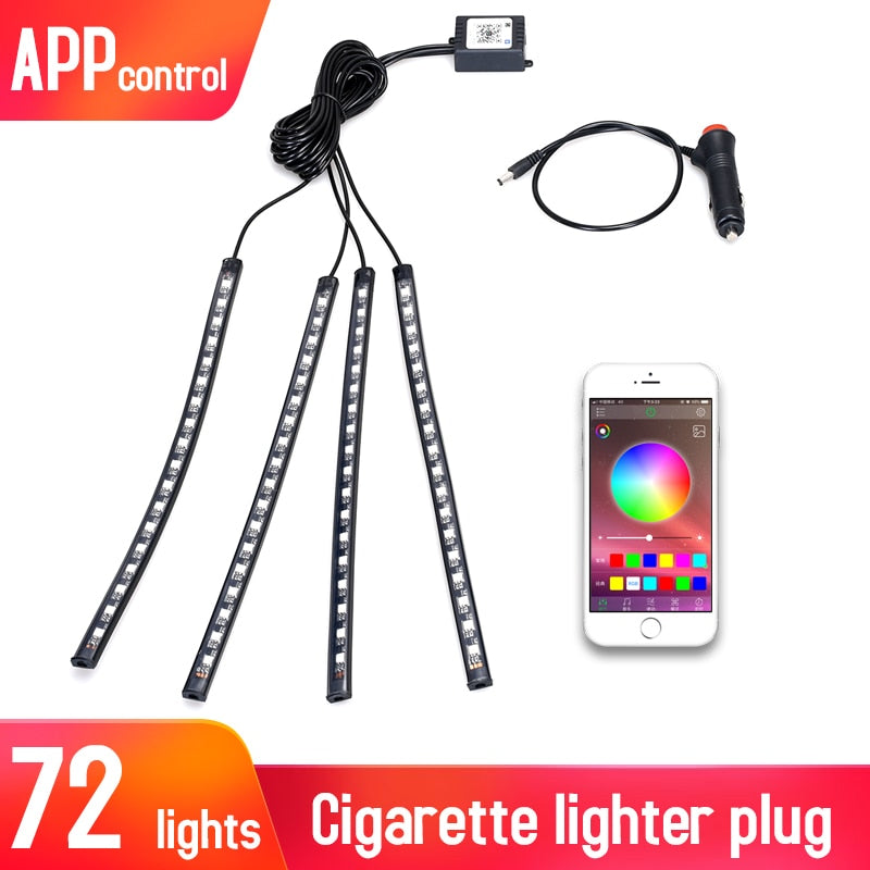 Retroiluminación Led para Interior de coche con encendedor de cigarrillos Usb ambiente ambiente luz ambiental Rgb aplicación remota Auto pie lámpara decorativa