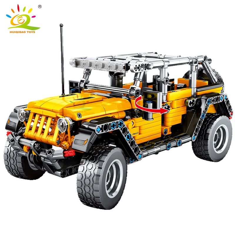 HUIQIBAO 601pcs Off-Road Vehicle Building Block Pull Back Car Bricks Tech MOC Creative Mechanical City Children Toy For Boy