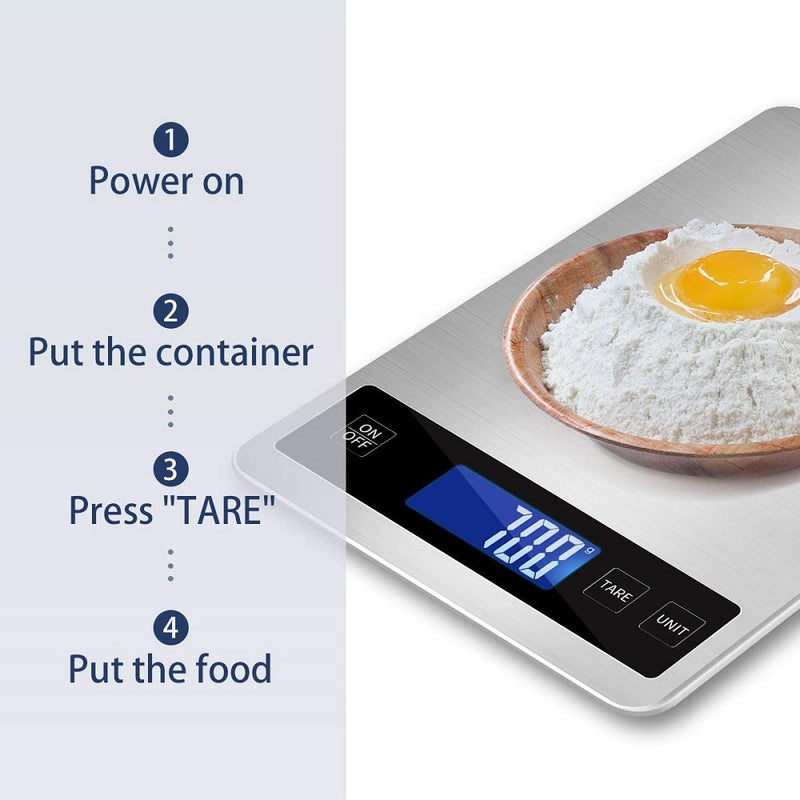 AIRMSEN 15kg Küchenwaage Haushalt Elektronische Digitale Lebensmittelwaage Kochbackwaage Küchenmesswerkzeug Edelstahl
