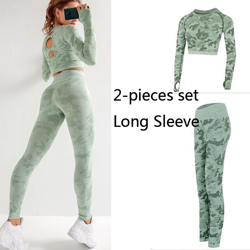 Conjunto de ropa de gimnasio para mujer, conjunto de Yoga de 2 piezas, sujetador deportivo y mallas para correr, mallas deportivas de entrenamiento sin costuras, traje deportivo para mujer