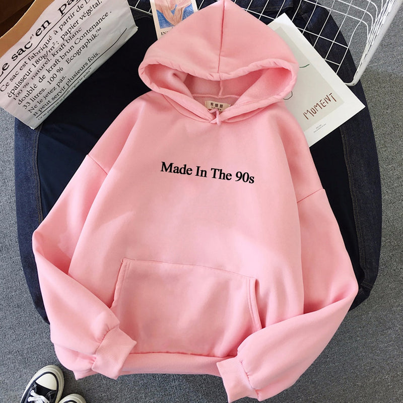 Cool Oversized Women Hoodies Made In The 90s Letter Print Sweatshirt Womens Winter Warm Streetwear Pullovers Thick Hoodie