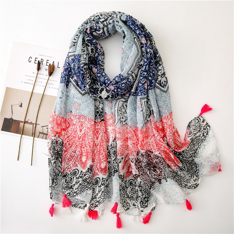 2020 fashion spring summer geometry printing cotton scarf with tassel fashion wraps shawls sunscreen beach hijabs wholesale