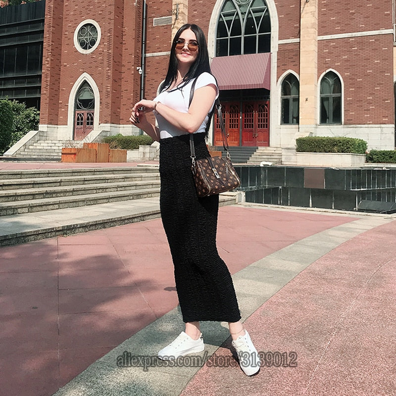 Korean Fashion Faldas Mujer Moda Muslimischer Strickrock mit hoher Taille Maxi Bleistift langer Rock Jupe Longue Crayon Femme Röcke Damenbekleidung