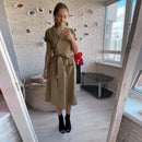 Office Lady Women Casual Sashes A-Line Dress Ladies Short Sleeve V-Neck Summer Dress 2022 Fashion Midi Party Dress Vestidos