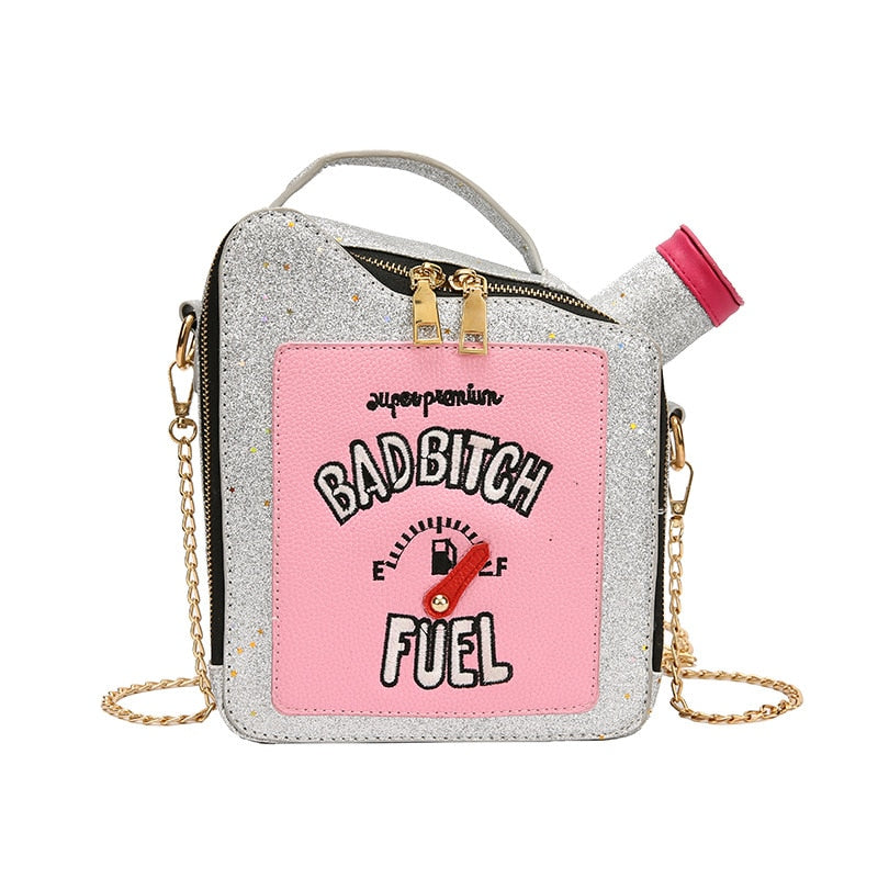 Fashion Personality Laser Sequin Embroidery Letter Oil Pot Bag Creativity Funny Chain Shoulder Bag Women Cute Messenger Bag