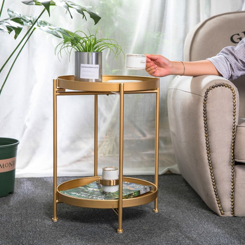Nordic Simple Iron Double-Layer Kleiner Teetisch Ecken Runder Couchtisch Lving Room Mini Sofa Beistelltisch