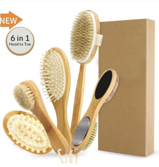 CLPAIZI Natural Bristle Bath brush Exfoliation Promotes Blood Circulation Wood Massages Dry Brush Bathroom Set Shower Brush D30