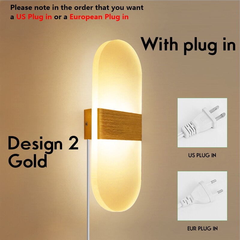 Decor Indoor Wall Lamp Plug In Dimming Acrylic Modern Bedroom Wall Light Led For Home Bedside Wall Sconce With Plug 12W 4 Colors