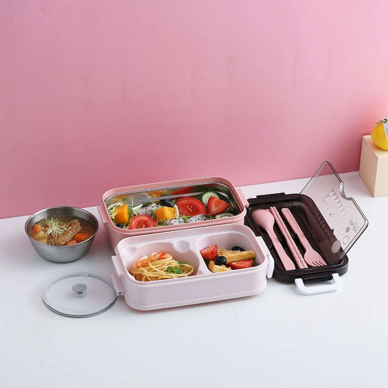 Double Stainless Steel lunch box for kids japanese snack box insulated lunch container food storage containers for hot food