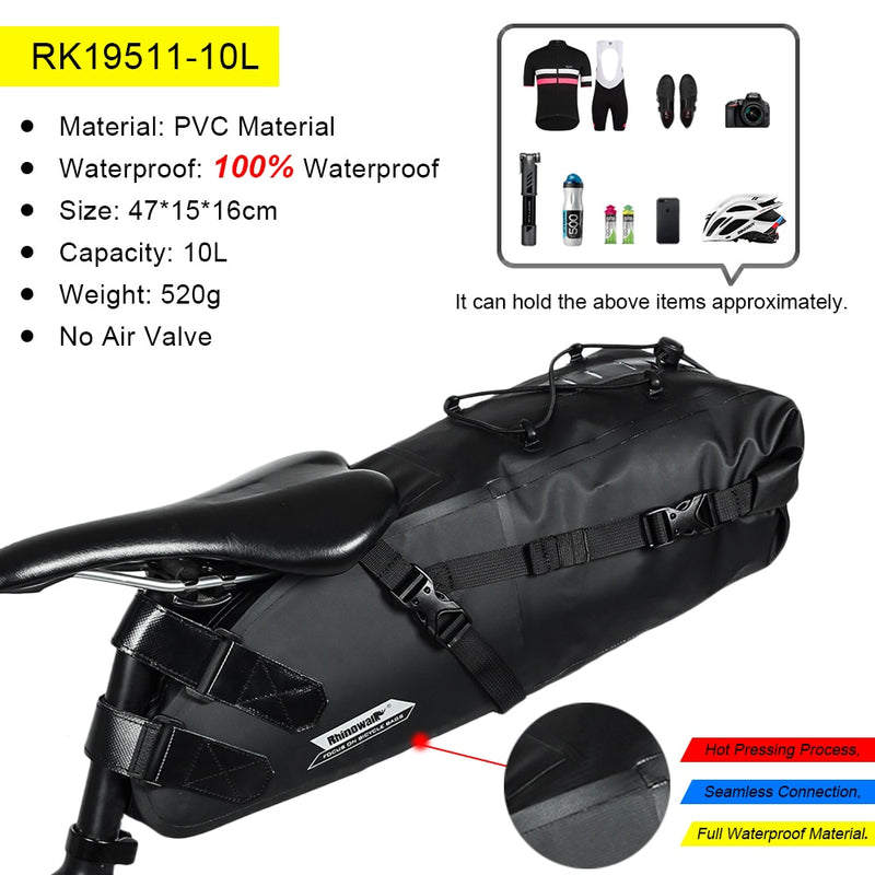 Rhinowalk Bike Waterproof Bicycle Saddle Bag Reflective Large Capacity Foldable Tail Rear Bag Cycling MTB Trunk Pannier Black