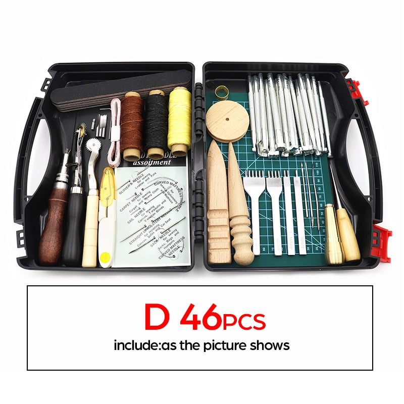 DIY Professional Leather Craft Tools Kit Hand Sewing Stitching Punch Carving Work Saddle Groover Set Accessories DIY Tool box