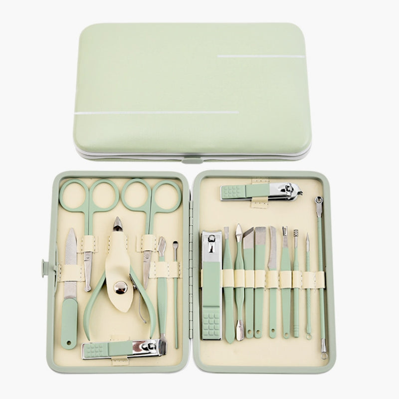 High Quality Stainless Steel Manicure Pedicure Kit Nail Clipper Set Foot Care Set Nail Cutter 18 In 1 Kit With Portable Case