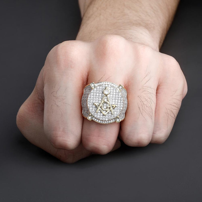 TOPGRILLZ Hip Hop Color dorado latón plateado helado Micro Pave Cubic Zircon anillo masónico encanto para hombres regalos con 7 8 9 10 11