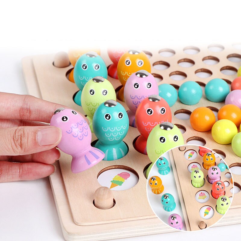 Montessori Educational Wooden Toys Training Clip Ball Sorters Toys For Children 2-6 Years Activity Board Fishing Game Baby Toys