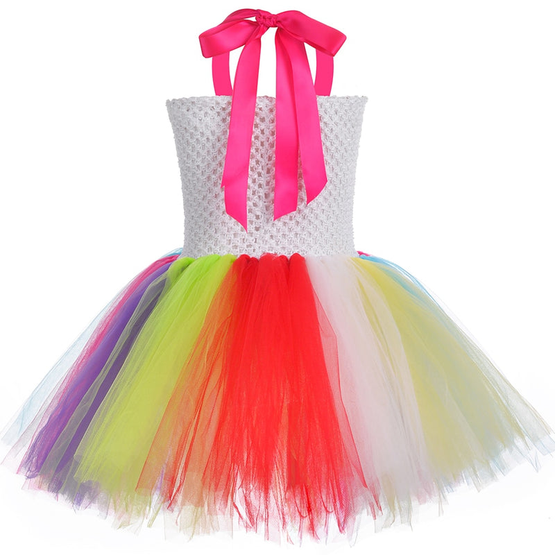 Sweet Rainbow Candy Tutu Dress for Girls Halloween Birthday Party Clothes Kids Flowers Bow Lollipop Candy Costume with Headband