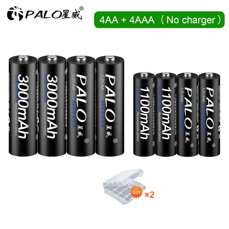 PALO 4 Stück 3000 mAh 1,2 V AA Akkus + 4 Stück 1100 mAh 1,2 V AAA Akku NI-MH AA AAA Akku für Kamera Spielzeug