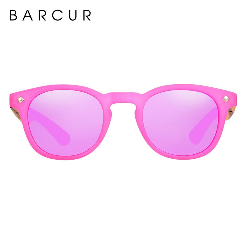 BARCUR Polarized kids sunglasses Round Boy Girl Zebra Wood Sun glasses Cat eyes UV400 Eyewear Oculos Gafas De Sol