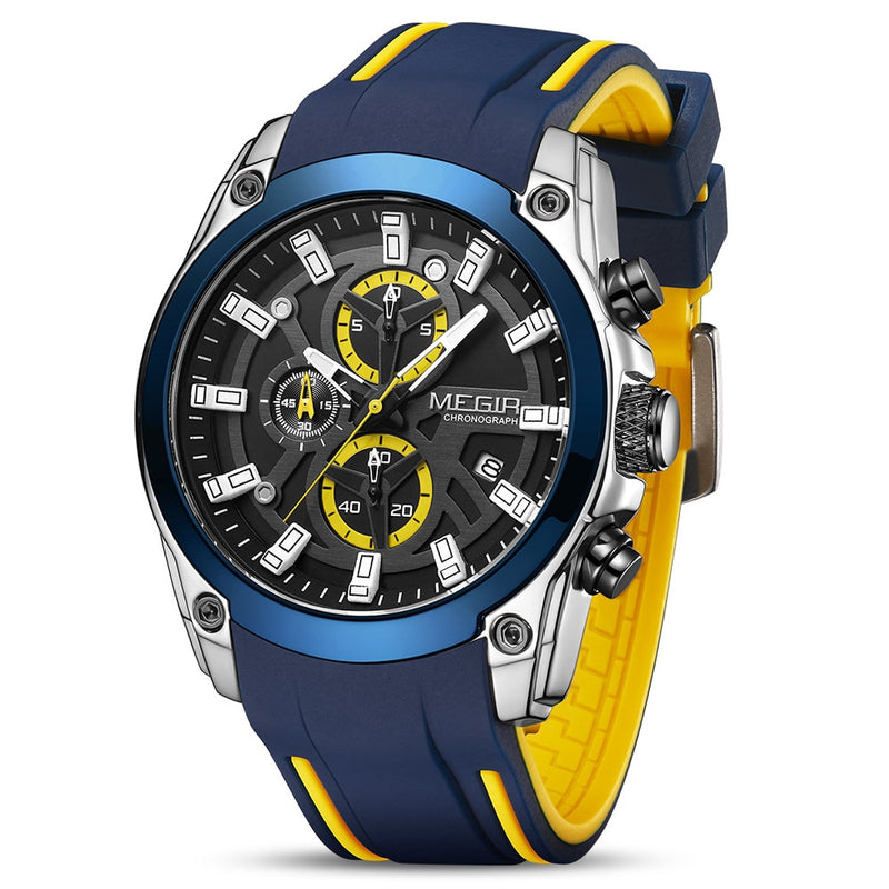 MEGIR 2020, relojes deportivos azules para hombre, marca superior, cronógrafo de lujo para hombre, relojes militares de cuarzo, reloj luminoso Masculino