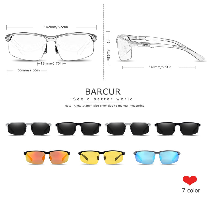 BARCUR Aluminium Magnisium Sport Sunglasses Polarized Light Weight Driving Glases Men Women