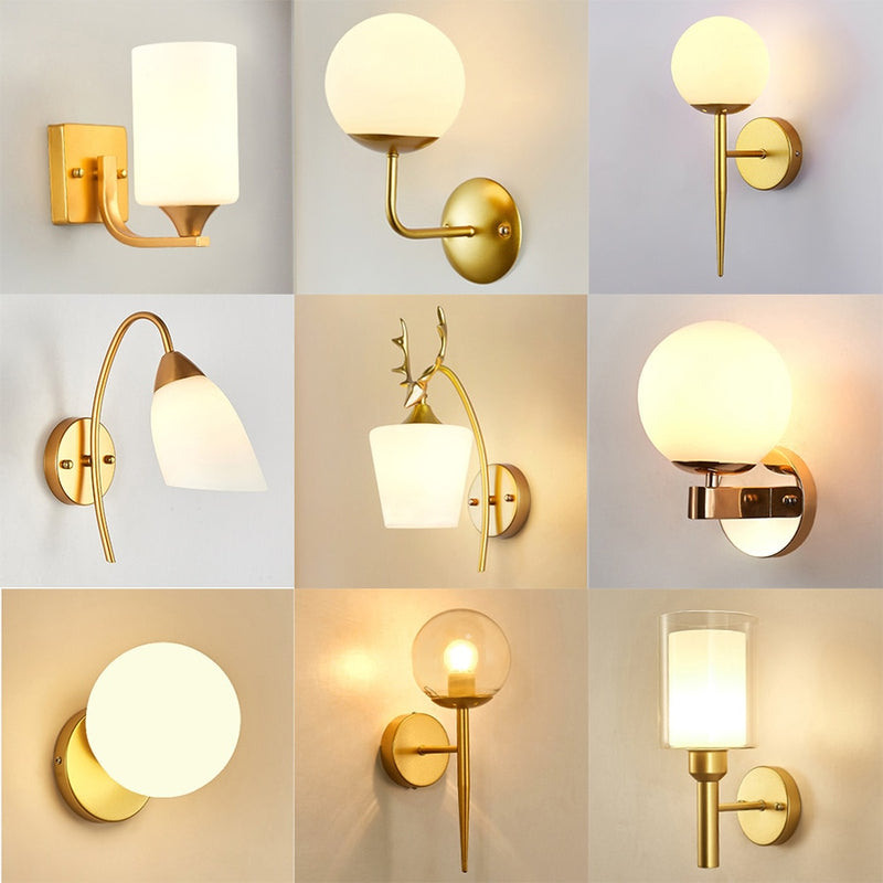 Lámpara de pared Led decorativa, lámpara de lectura nocturna de hierro junto a la lámpara, escaleras para el hogar, candelabro Vintage para Loft, luces de pared, bola de cristal, oro, negro, E27