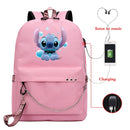 Disney Kawaii Stitch Bag Zipper USB Charging Mochila Capacity Backpack Women Kpop School Bags for Teenage Girls Students
