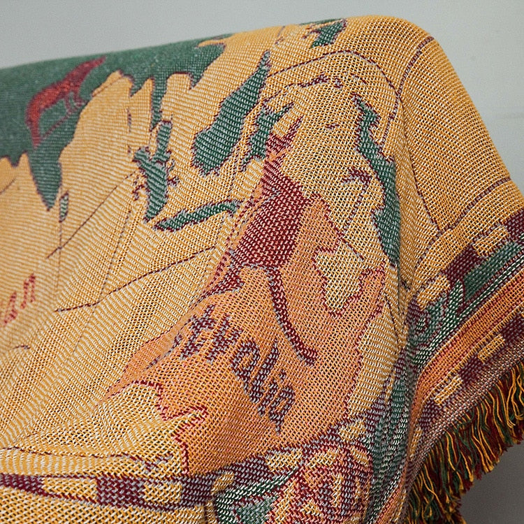 Manta de cuadros bohemios de algodón con mapa del mundo, sofá multifunción, funda decorativa para piano, tapiz, manta con borlas