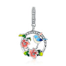WOSTU 925 Sterling Silver Colorful Spring Charm Bird & Flower Pendant Fit Original Bracelet DIY Necklace Pendant Jewelry