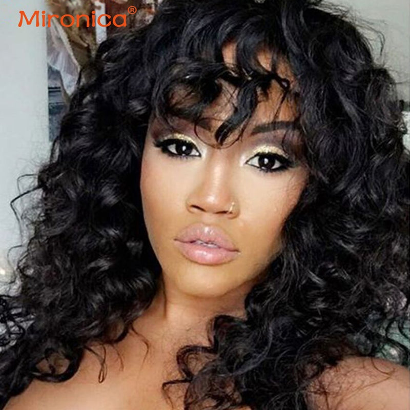 Brazilian Loose Deep Wave Human Hair Wigs With Bangs Remy Full Machine Made Human Hair Wigs For Black Women MIRONICA Remy Hair