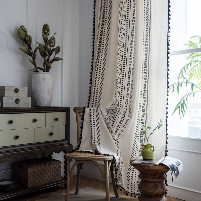 Modern White linen curtains  for girls living room bedroom windows rustic nordic geometric curtain readymade curtains