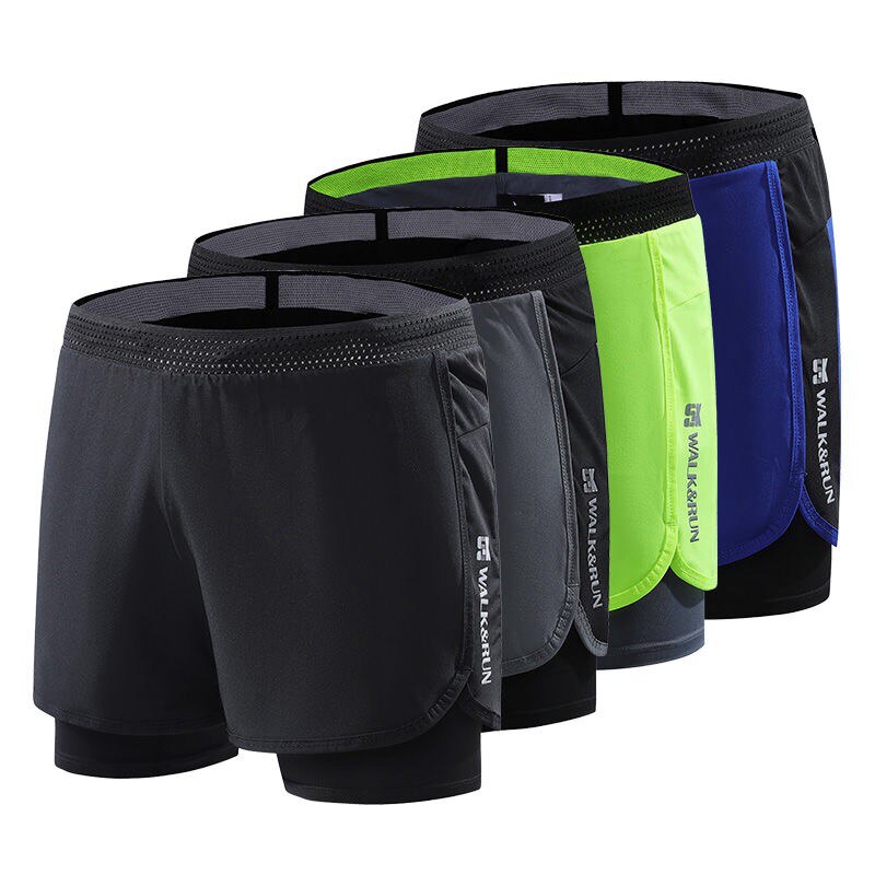 Gym shorts  Men Mock Two-Piece Marathon Running Track and Field Training Fitness Quick-Drying  Sports Shorts